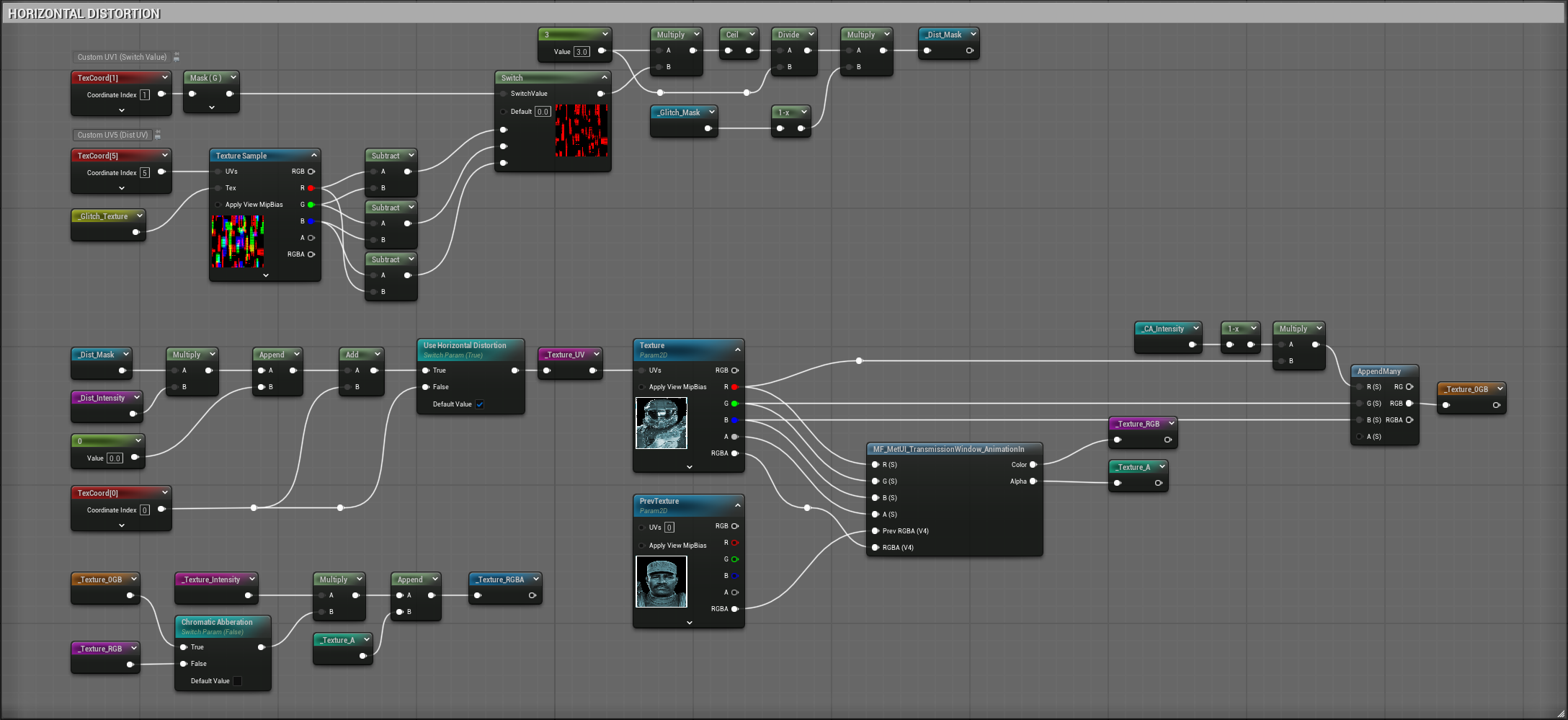 Material graph, horizontal distortion effect using a packed parameter vector.