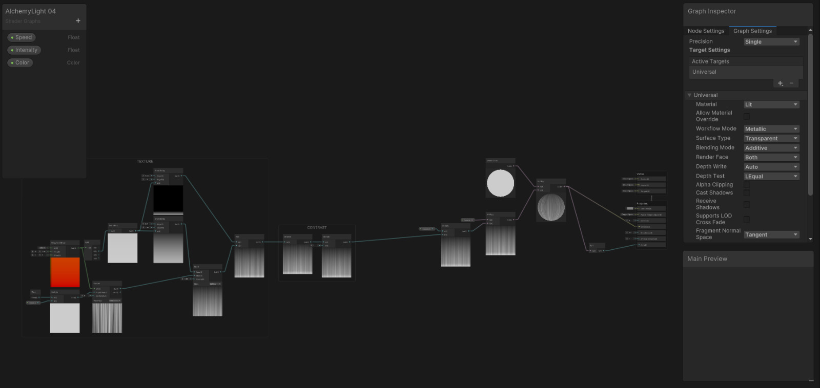 VFX Graph node network driving the alchemy effect.